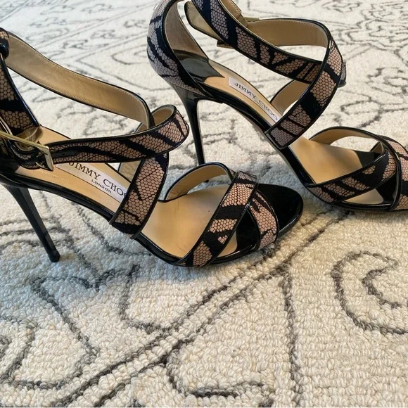 Jimmy Choo Strappy Snakeskin Heels - Size 39.5 (US 9.5) - Picture 9 of 12
